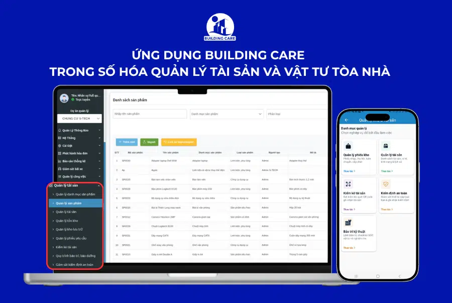 Ứng dụng Building Care trong số hóa quản lý tài sản và vật tư tòa nhà